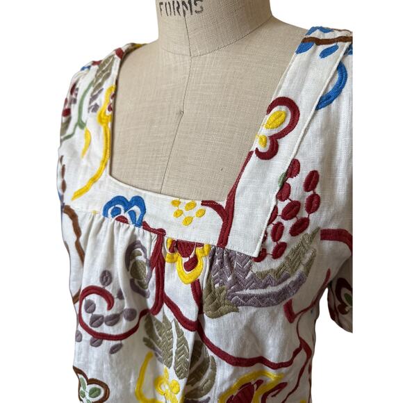 NWT Never A Wallflower Square Neck Blouse in Embroidered Linen Size XS - Picture 4 of 8